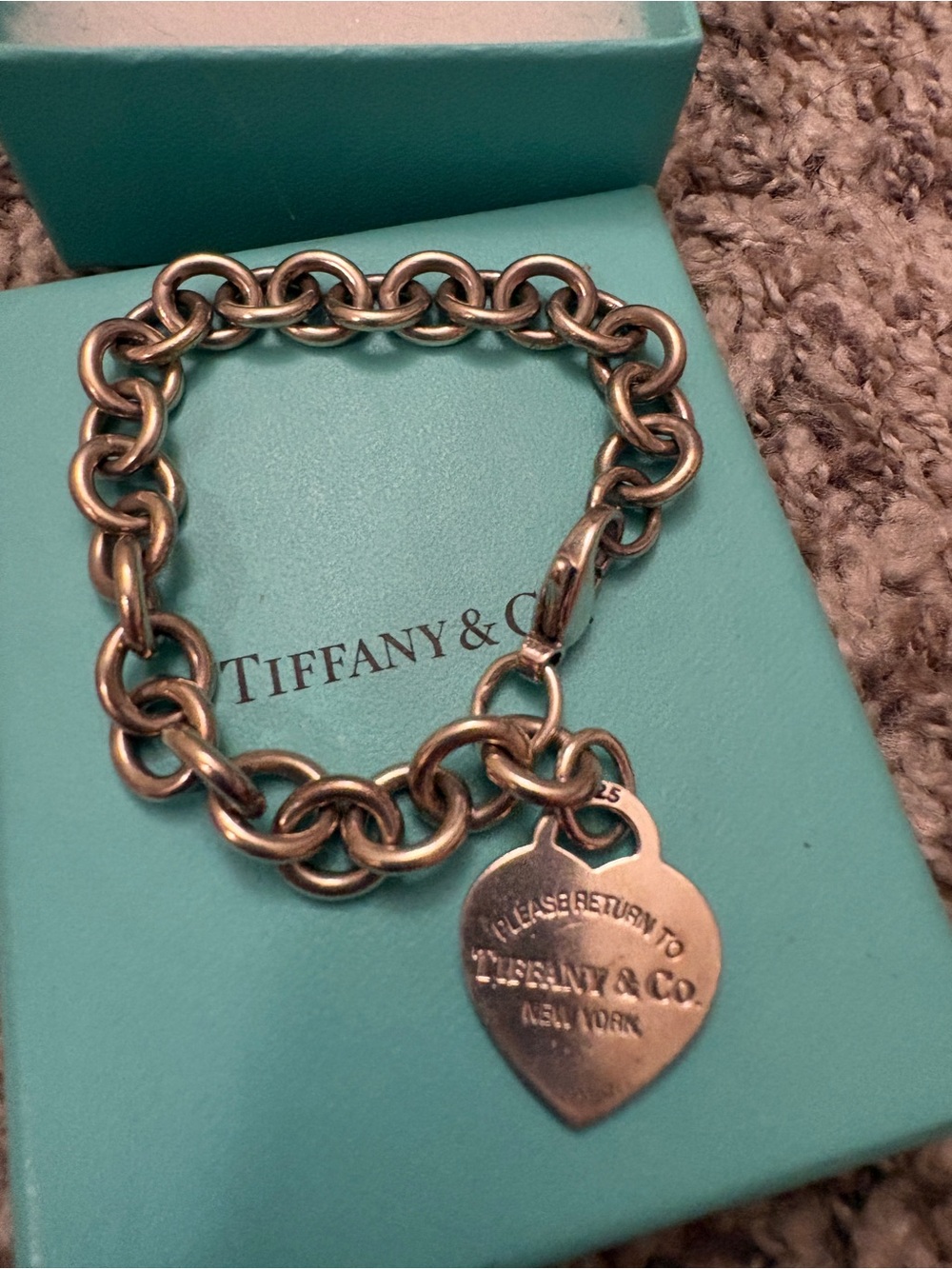 Authentic Tiffany & Co. Silver Heart Tag Charm Link Bracelet